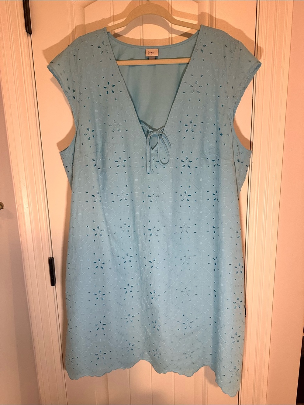 A New Day Bright Light Blue Eyelet V-Neck Tunic